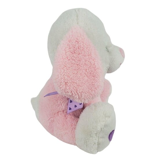 Animal Adventure Puppy 9 in Plush Dog Stuffed Animal White Pink Purple Heart Bow - Picture 2 of 8
